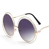 YABINA Round Mirrored Lenses Flat Metal Double Frame Sunglasses (3A)