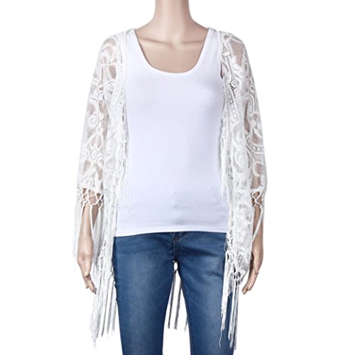 Binmer(TM)Women Lace Long Tassel Bikini Swimwear Cover Up Beach Coat Bathing Suit (S)