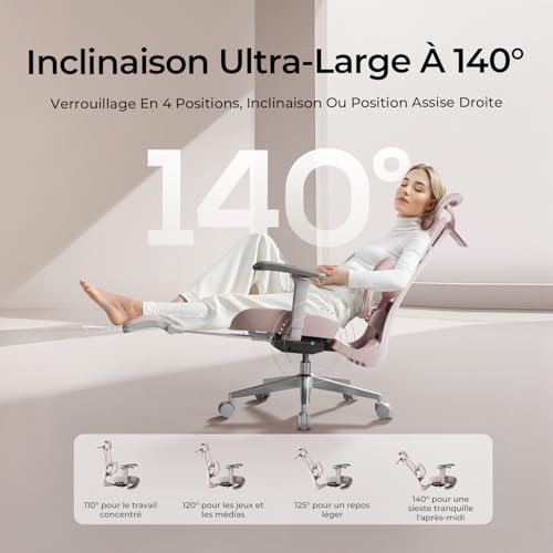 Hbada E3 Air Ergonomic Office Chair - Dynamic Lumbar Support 3 Zones, 3D Adjustable Headrest, 3D Adjustable Armrests, Swivel (with Foot Rest, Pink)