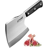Kitory Meat Cleaver, Super Massive Heavy Duty Axe shape Kitchen Knife for Big Bones Beef Bones and Frozen Meat, bones breaker, Full Tang Butcher Knife, Black Wooden Handle