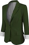 2LUV Women's Basic Cuffed Sleeve Button Front Blazer Olive S