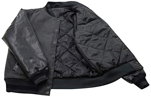 Mens Baseball Varsity Jacket with Detachable Hoodie (X-Large, 119-Charcoal/Black)