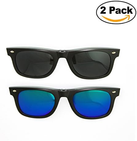 Newbee Fashion - Polarized Clip-On Flip Up Metal Clip Sunglasses Multi Purpose Flash Polarized Lenses (Glasses not included)