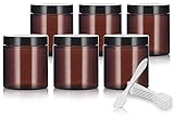 Amber Glass Straight Sided Jar - 4 oz (6 Pack) + Spatulas and Labels