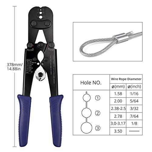 CAMWAY Wire Rope Crimper Crimping Tool Wire Rope Cutter from 1/16inch