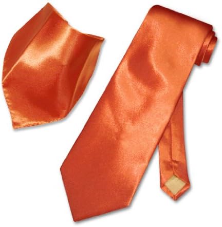 Solid BURNT ORANGE Color NeckTie Handkerchief Matching Men's Neck Tie Set
