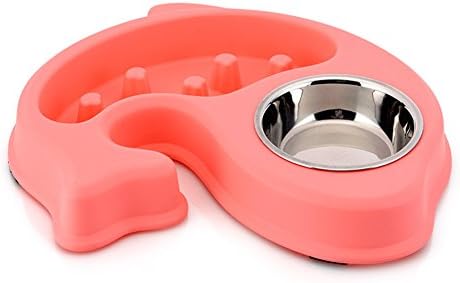 PetEnjoy Dog Bowl Slow Feeder Cat Food Water Bowls Stainless Steel Pet Slow Eating Bowl for Dogs Cats Doggy Kitty, Pink