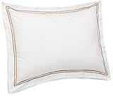 Pinzon Hotel Stitch 400-Thread-Count Egyptian Cotton Sateen Standard Sham, White with Taupe Stripes