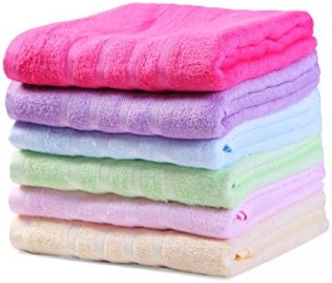 Taprilt Durable Antibacterial Bamboo & Cotton, Bath Towels, Thin style(360gsm), Set of 6, (Pink, Yellow, Purple, Green, Blue, Rose)