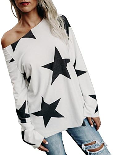 Wintialy Women Girl Strapless Star Sweatshirt Long Sleeve Crop Jumper Pullover Tops
