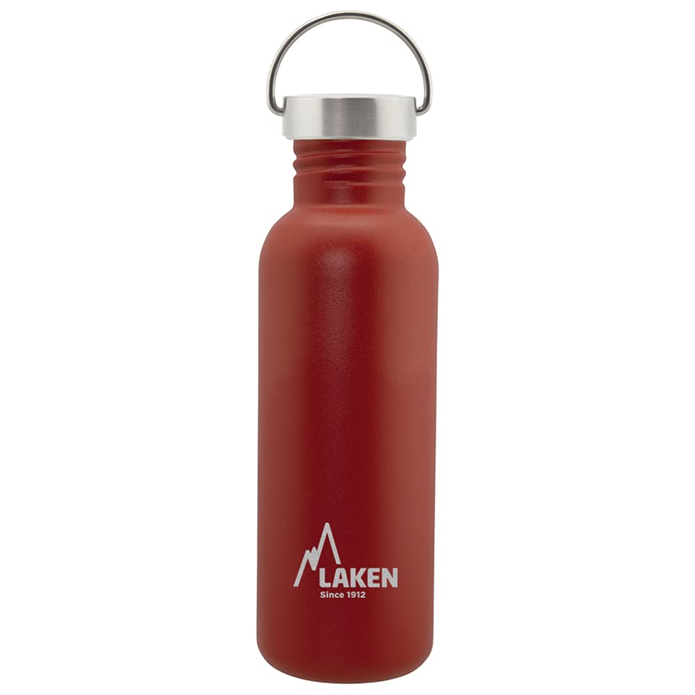 LAKEN Unisex - Adults Very Robust Stainless Steel Bottle 0.75L Red with Vintage Lid 0.75