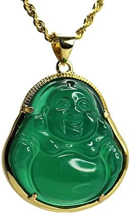 Green Jade Buddha Pendant Necklace Set