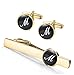 ORAZIO Engraved Tie Clip and Initial Cufflinks for Men Women Alphabet Letter M Cufflinks Tie Bar Set for Business Wedding Gold Tone