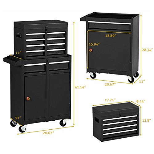 Removable Tool Chest,5-Drawers Tool BOX,Tool Chest with Wheels (2PCS Lockable) and Drawers,Tool Storage with Tray and Cabinet,Organizer(Black)