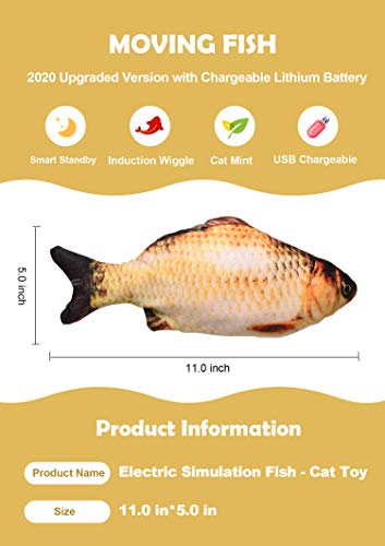 Leven Moving Fish Cat Toy, Electric Cat Kicker Toy, Realistic Flopping Fish Simulation, Wiggle Fish Catnip Toys, Motion Activated Kitten Toy, Plush Interactive Cat Toys, Kitty Toy for Cat Exercise