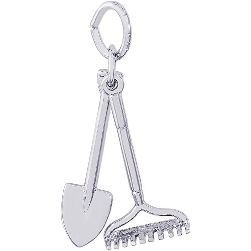 Rembrandt Charms Sterling Silver Rake and Shovel Charm on a Sterling Silver Curb Chain Necklace, 20"