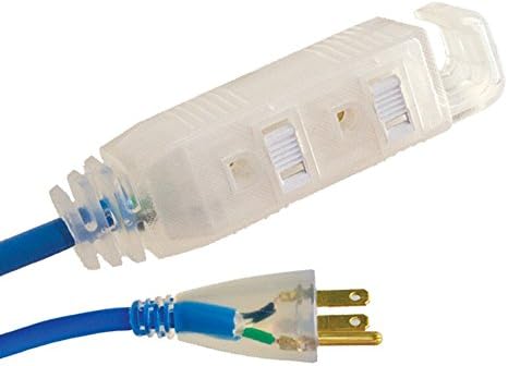 Extension Cord - 5m/16' - Block Heater style Triple Outlet Lit end - SJTW 16/3 - BLUE …