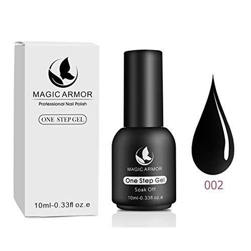 MAGIC ARMOR Black Gel Nail Polish One Step No Need Base and Top Coat Fast Cure UV Gel Polish 10ML - black