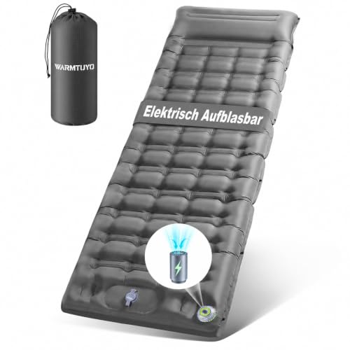 WARMTUYO Isomatte, Luftmatratze Camping mit Elektrisch Pumpe, 12CM Dicke Matratze Outdoor Aufblasbar, Schlafmatte Ultraleicht, Fuer Zelt, Strand, Reise, Trekkin