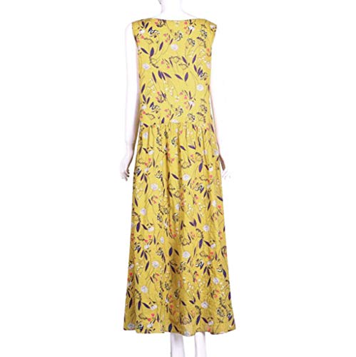 Women Plus Size Bohemian O-Neck Floral Print Vintage Sleeveless Long Maxi Dress