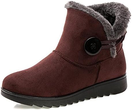 Slduv7 Fur Lined Womens Snow Boots Flock Winter Button Pull On Ankle Booties Shoes