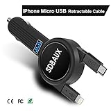 SDBAUX Car Charger, Quick Charge(3.1A/15W) with 2.3 ft Dual Retractable Cable Compatible with Samsung Galaxy S6 S5 Tab 4 Google Nexus10 LG HTC,for Phone XS Max XR X 8 7 6 Plus 5s and 1 USB Port