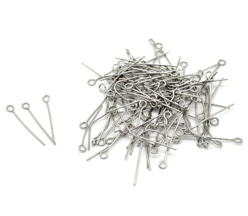 Valyria 300pcs Stainless Steel Eye Pins Findings Jewelry Making 0.7mmx25mm - Thumbnail 2