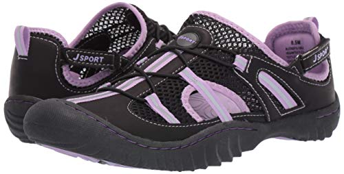JSport by Jambu Women's Bleeker Fisherman Sandal, Black/Lavender, 7 M US
