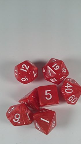 red marble style 7 dice set with dice bag RPG