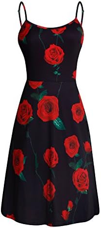 ABYOXI Summer Women Floral Printed Sleeveless Adjustable Spaghetti Strap Beach Sundress Swing Mini Dress