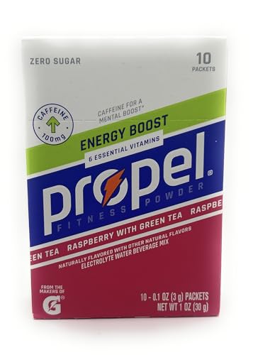 PROPEL ENERGY BOOST ELECTROLYTE DRINK PACKETS – RASPBERRY GREEN TEA – 1 BOX – 10 PACKETS