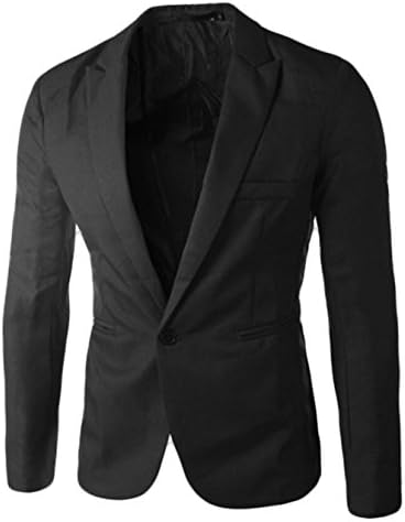 Acquaa Mens Casual Formal One Button Suit Jackets Blazer Black L