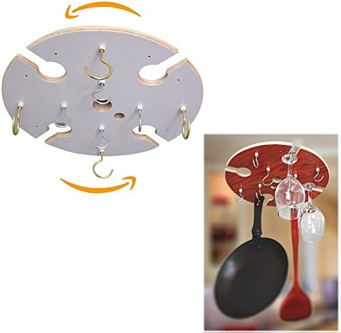 Pot Rack Rotatable Rack (New Design) 8 Pot Rack Hooks And 4 Wine Glasses Cooking Hanging Pot Racks, Small Pot Rack Pots And Pans Hanging Rack White