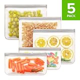 Envirogen Reusable Storage Bags - EXTRA THICK 5 Pack (3 Reusable Sandwich Bags, 2 Reusable Snack Bags), Freezer Proof, Leakproof, FDA Grade Reusable Food Storage Bags for Lunch, Fruit, Veggies
