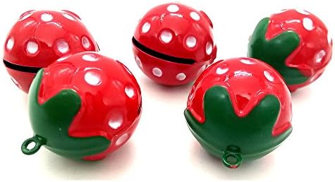 Sport Art 5 pcs DIY pet bells Mini Red Strawberry Shaped Collar Decorative Round Bell for Dog Cat Pet Strawberry necklace Loudly Sound sweet, loud, no rust
