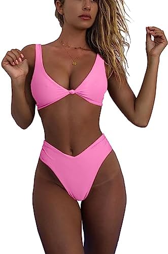 Amazon.com: HYTENSUN Women's V Cut High Waisted Bikini Ribbed V