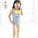 Vivo-biniya Kid Girl's One-Piece Swimwear and Cap Striped Swimsuit Red and Blue