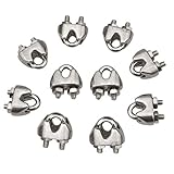 GLE2016 10Pcs Stainless Steel 2mm 1/16 Inch Wire Rope Clip Cable Clamp Fastener Silver Tone
