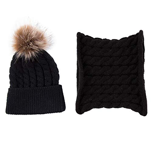 Yinuoday 2PCS Toddler Baby Knit Hat Scarf Winter Warm Beanie Cap with Circle Loop Scarf Neckwarmer
