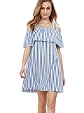 SheIn Women's Striped Ruffle Cold Shoulder Shift Dress