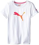 PUMA Big Girls' Short Sleeve Core Tee Shirt, Puma White, 16 (X-Large)