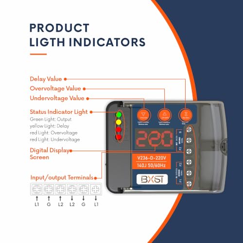 Protector de sobretensiones de cableado resistente con pantalla LED ajustable, protección de voltaje y retardo, 220 V, 30 A, 6600 W máximo, protección contra sobretensiones de 140 J para