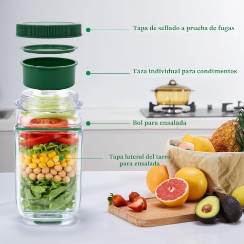 Side Open Salad with Anti-Leak Compartment for Dressings - Portable Meal Prep Containers Reusable Salad Bowl for Office, Gym, Picnic and Travel