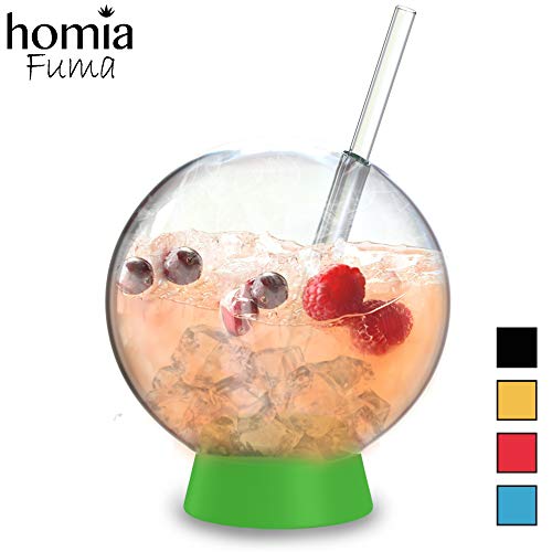 homia Cocktail Ball, Food Smoke Infuser Accessory - Cocktail Ball Glass with Glass Straw for Drink Smoker, 12 Oz (350 ml), Green
