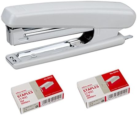 Mini 10# Standard Desk Stapler 20 Sheets Capacity with Built-in Staple Remover, and 2 Boxes 10-1M Staples per Pack(White)