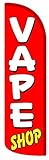 Vape Shop (Red) Windless Stay-Open Feather Swooper Flag Banner Kit: 15' Fusion Pole Set, Heavy Duty Ground Stake