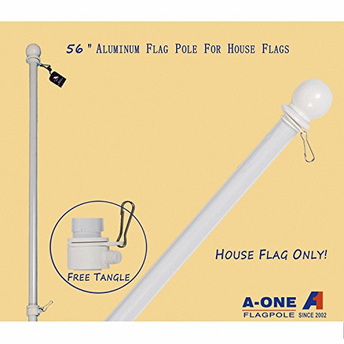 56" Tangle Free Aluminum Flagpole for Grommet or House - A-One American US Flag Pole Kit with Anti-wrap Sleeve, Stainless Steel Rust Prevention Clip & Decorative Ball, White