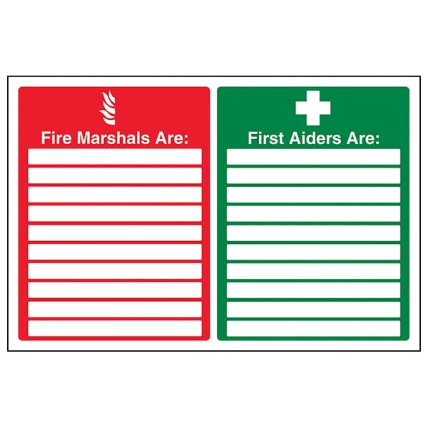 V Safety Fire Equipment - Fire Marshals/First Aiders - 400 X 300MM Safety Sign With Snap Frame