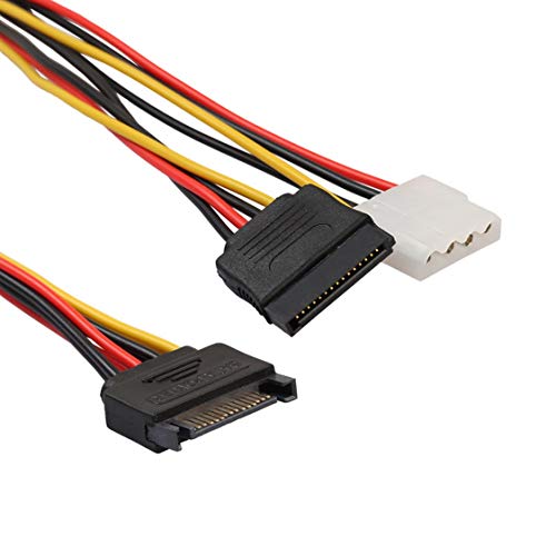 15 Pin SATA Male to 4Pin IDE Molex Female + SATA Female Power Cable Cord 18AWG 1 to 2 Power Line for Motherboard & Hard Disk - Thumbnail 2