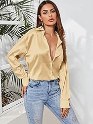MakeMeChic Women's Satin Silk Long Sleeve Blouse